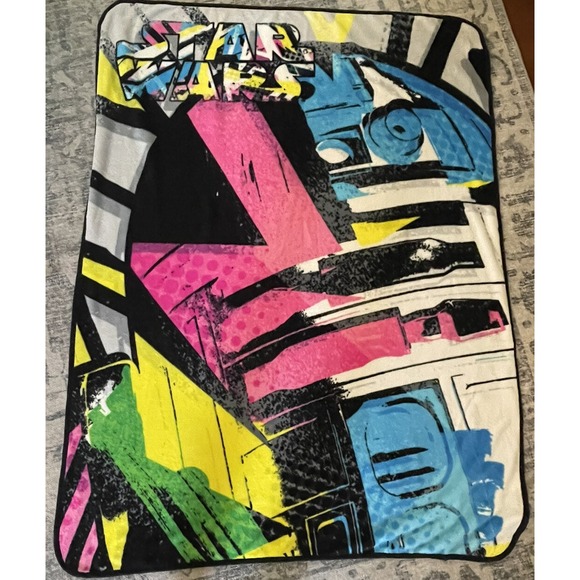 HTF Star Wars‎ R2D2 Color Block Retro Super Plush Blanket Approx 46 X 60 - Picture 3 of 7